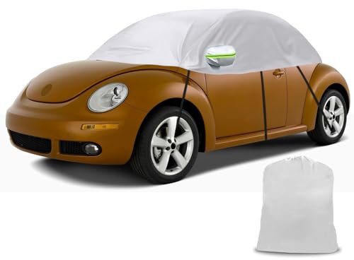 Half Car Cover Replace for VW Beetle 1998-2019, Custom-Fit Soft Top Roof Protector Car Cover, Half Garage with Straps UV Resistant Half Cover All Weather Outdoor Indoor