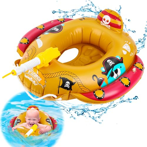 Flotador de natación para bebé Luckits flotador inflable para piscina para niños pequeños con pistola agua flotador para bebé asiento flotante juguetes inflables para piscina 2 a 4 años niños pequeños