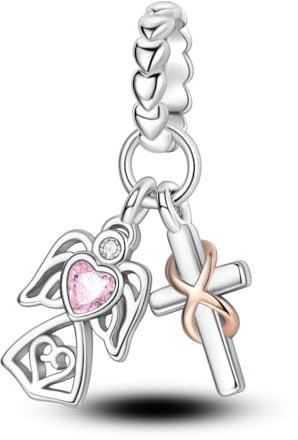 NARMO 925 Sterling Silber Charms Engel Kreuz Dangle Charm für Frauen Armbänder