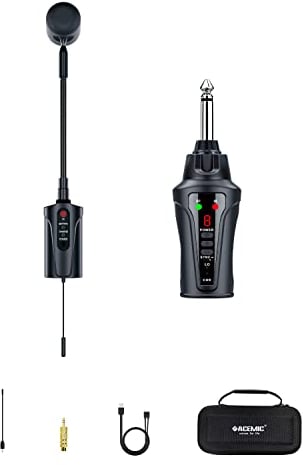 ACEMIC Sistemi microfono wireless per sassofono UHF Trasmettitore e ricevitore wireless Microfono per strumenti a clip per trombe, sassofoni e sistemi PA attivi, ST-5
