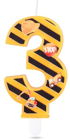 Birthday Party Cake Number Candles, Engineering Vehicle Number 3 Happy Birthday Cake Candles, Yellow and Black Engineering Vehicle Decoration Toppings for Kids Boys
