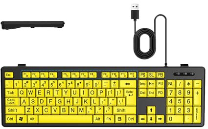 SANRLO Keyboard,Mechanical keyboard,Large Print Computer Keyboard USB LED Keyboard Full Size Computer Keyboard Easy to See Keys for Visually Impaired Users