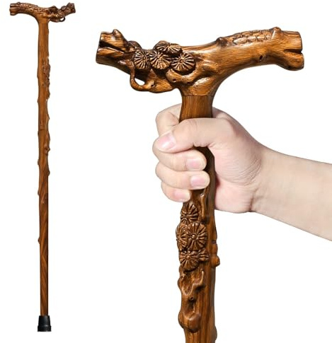 ispuoocti Bastón de Madera Tallado a Mano para Hombre y Mujer, con función de Masaje, soporta hasta 226 kg, Bastones de para Personas Mayores, Adecuado para Regalar (Ramas de árbol)