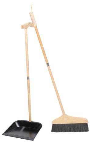 Amosfun Escoba con Recogedor De Mango De Madera Fuerte para Limpieza del Hogar Accesorio De Barrido con Cerdas Suaves Que Ajusta Al Suelo para Eliminar Polvo Cocina y Salas