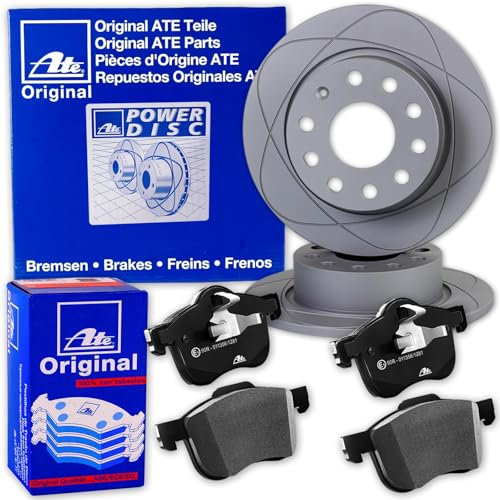 ATE PowerDisc Bremsscheiben + Beläge hinten für Golf 7 5T A3 8V Leon