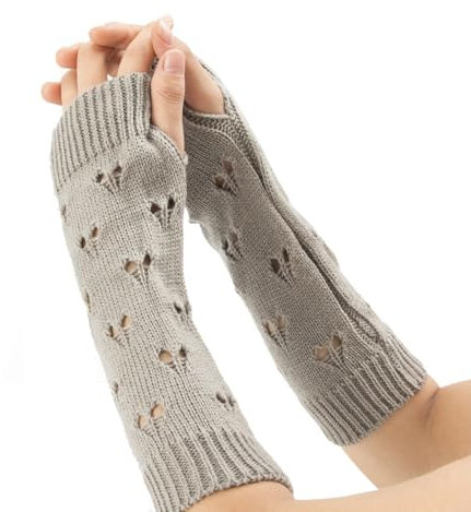 VUCDXOP Winter Gestrickte Handschuhe für Damen, Fingerlose Armstulpen Feinstrick lang Handwärmer Stulpen, Warm Strick Handschuhe Pluswärmer Handstulpen Armwärmer Stulpen für Damen (AX-Hellgrau)