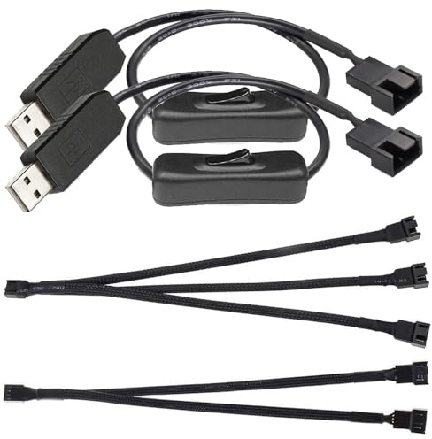 Gebildet 2Stück 12V Step-Up USB auf 3/4Pin PWM 5V USB-Ummanteltes Lüfter-Netzteilkabel mit Schalter, 2/3Wege PWM-Splitterkabel