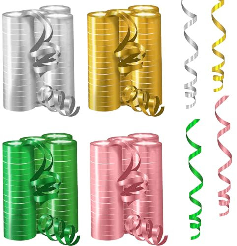 Gotetiso Luftschlangen 12 Stück Luftschlangen Gold & Silber & Roségold & Grün Glitzernden Luftschlangen Geburtstag Goldene Hochzeit Deko Party Deko Silvester Dekoration Weihnachten