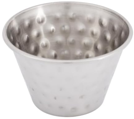 Olympia Hammered Stainless Steel Dipping Cups 115ml, Pack of 12 | Catches light with a distinctive hammered finish; dishwasher safe and built for frequent use in commercial settings.