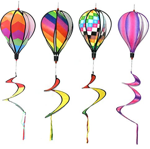 Alasum Lot de 4 tourbillons colorés à rayures - Décoration d'extérieur à suspendre - Montgolfière - Moulin à vent rayé - Décoration d'extérieur