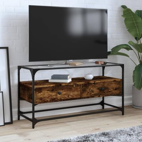 Xichuzi Mueble TV Cristal y Madera ingeniería Roble Ahumado 98x35x51 cm, Mesa TV, Mueble TV Salon, Mueble Television, Mesa Television, Muebles De Salon, Mesa Salón TV - 846066