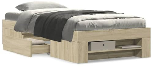 IKAYAA Bett 140x200 mit schubladen Bettgestell 140x200 mit stauraum ohne kopfteil Stauraumbett Bettgestell mit Lattenrost -Sonoma Eiche-75 x 190 cm