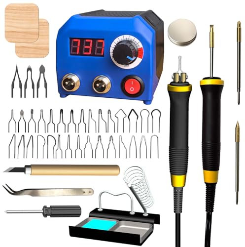 FIRElood LH55-T2-NS2 Holzverbrennungsset, Brandmalerei-Holzverbrennungswerkzeug-Set mit Brandmalerei-Maschine, 33 Drahtspitzen, 2 Holzverbrennungsstifte, einstellbare Temperatur 250–700 ℃