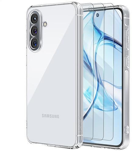 Qlfemna Coque pour Samsung Galaxy A36 5G avec 3 Pièces Verre Trempé, Transparente Étui de Protection Antichoc Anti Rayures,Souple TPU Silicone Bumper Housse