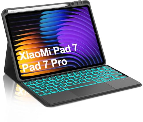Occtingkind, Tastatur für Xiaomi Pad 7, Hülle mit Tastatur für Xiaomi Pad 7/7 Pro 2024 11,2 Zoll, Magnetische Abnehmbar Bluetooth Keyboard, QWERTZ, USB C, Trackpad, Hintergrundbeleuchtung, Schwarz