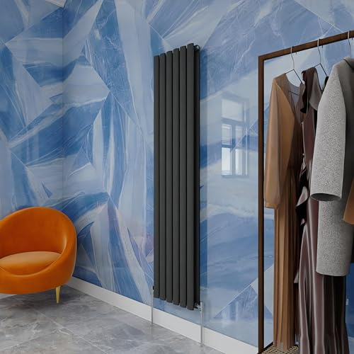 Simple Bathroom Vertical Oval Column Radiator Anthracite 1600x354mm | Wall/Floor Mounted, Double Coulmn Design,Modern Multi-Scene, Central Heating,Designer,Elegant