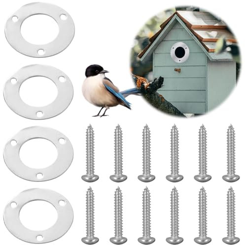 32mm 4 Stück, Spechtschutz für Nistkasten Meisenkasten, Meisen Vogelhaus Schutzplatte Flugloch-Schutz, mit Schrauben