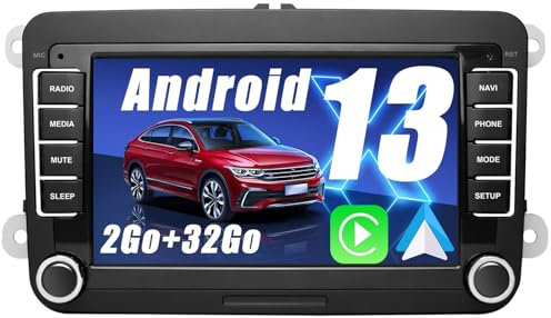 Hexinex Autoradio 2G+32G für VW, Seat, Skoda, Golf, Android 13 mit 7 Zoll Touchscreen Carplay Android Auto Lenkradsteuerung WiFi Bluetooth USB FM