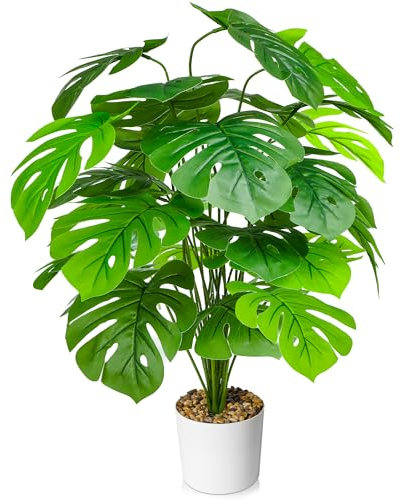 70cm Artificial Plants, Fake Monstera Tree with 24 Leaves, Realistic Potted Faux Plants for Home & Office Decor, Large Flexible Indoor Outdoor Greenery with Pot, Bendable, No Maintenance