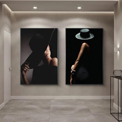 BMGKYAGL Affiche sur toile de mode élégante femme noire, décoration de salon, peinture esthétique abstraite, décoration d'intérieur, 40 x 60 cm, sans cadre