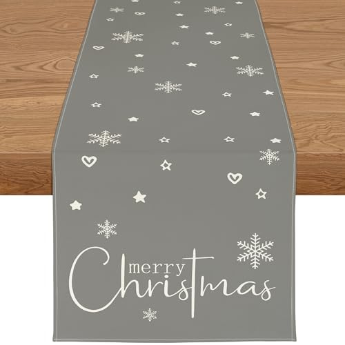 YCOLL Weihnachtsdeko Tischläufer Grau Winter Wasserabweisend Modern Weihnachtstischläufer für Drinnen und Draußen Party Küche Esstisch Dekoration