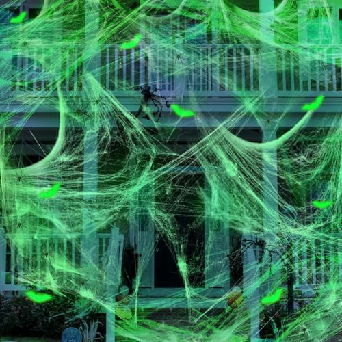 Allony Spinnennetz, Halloween Spinnennetz Leuchtend, Spinnennetz Deko, Spinne Schläger Horror Atmosphäre für Karneval Fasching Halloween Nacht, Leuchtend Spinnennetz Deko von Tisch Haustür Gart