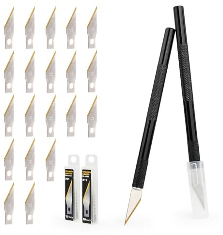 EHDIS 2pcs Cutter de Précision avec 20 pcs Lames de Rechange Premium Titan, Scalpel de Découpe, Scalpel Modelisme, pour l'artisanat Découpe de Travail d'art Bricolage Sculpture, Noir
