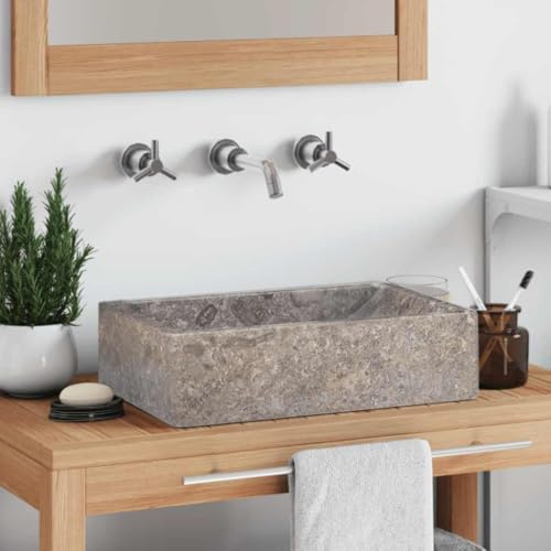 Mokuyary Lavabo 45x30x12 cm marbre gris brillant Lavabo, Vasque à Poser au-dessus du Comptoir pour Salle de Bains, WC d'invités, Hôtel, Toilettes