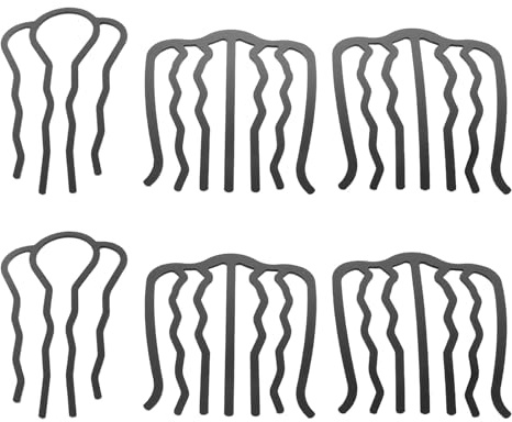 INOOMP Lot de 6 Fourchettes à Cheveux en Métal Antidérapantes pour Chignons et Franges, Finition Noire Polyvalente Dents Ondulées pour Tenue Ferme, Accessoires Coiffure Femme pour
