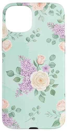 Hülle für iPhone 15 Plus Weiche Blumen Rosen Hyazinthe Lila Aquarell Gartenkunst