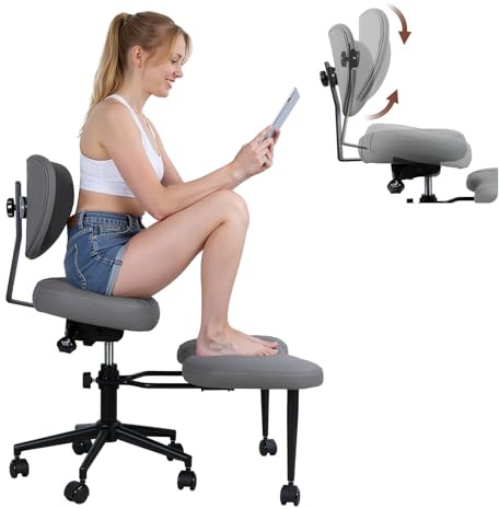 Chiusuet ADHS-Schreibtisch-Kniestuhl, ergonomischer Bürostuhl, 360° drehbar, Meditationsstuhl mit Rollen, verstellbare Höhe für Meditation, breites Kreuz-Design, Lendenwirbelstütze