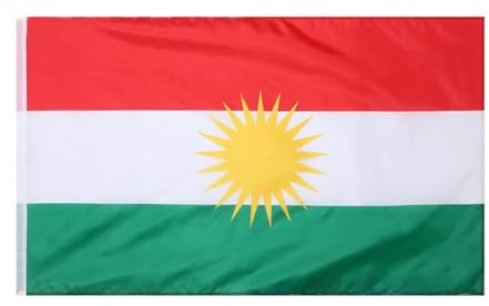 Bandiera del Kurdistan da 1,5 x 0,9 m, con due occhielli in metallo, tessuto in poliestere spesso, per esposizione esterna e decorazioni per interni, bandiera del Kurdistan