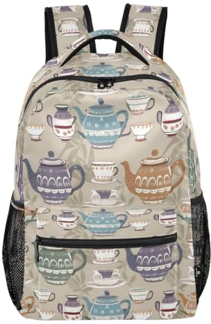 Joisal Teapots Cups Brown Backpack Large Bookbag for Boys, Teapots Cups Brown, S, Fashion