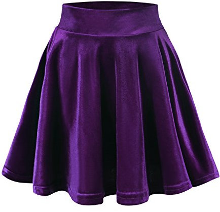 Urban GoCo Donna Vintage Svasata Mini Gonna da Pattinatrice Versatile Elastica di Velluto Gonna Porpora L