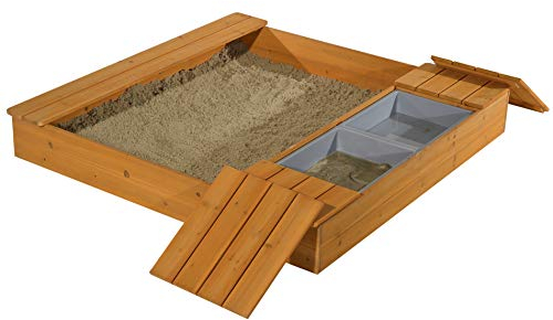GASPO Sandkasten mit Matschfach Oswald Sandkiste aus Holz, B 125 x T 121 x H 17,5 cm ideal für den Garten