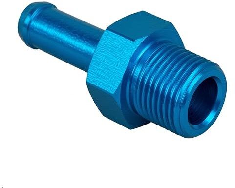 PrecisionGeek 1/8 NPT to 4mm 5mm Push-On Barb Fitting –Blue Anodised Aluminium Hose Tail Adapter for Vacuum Lines, Coolant, Air Systems, Fuel, DIY & Custom Automotive Applications