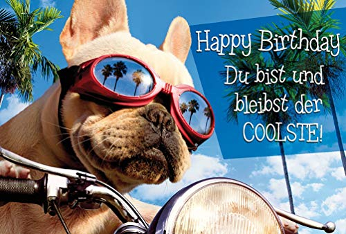 BSB Geburtstagskarte zum Geburtstag - Premium Line - Mops auf Motorrad - Umschlag weiß 510876-2