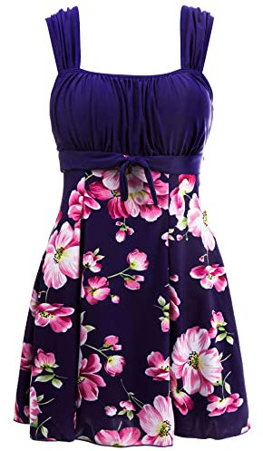Wantdo Traje de Baño de Una Pieza para Mujer Talla Grande con Falda Cover Up Control Traje de Baño Bañador Verano Conjunto de Bikini Vestido para Playa Mar Piscina Azul Real 56-58