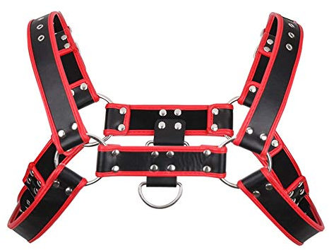 JEWE Herren Kunstleder Körper Brustgeschirr Gürtel Schulter Käfig Gürtel Party Kostüm - Rot - Einstellbar