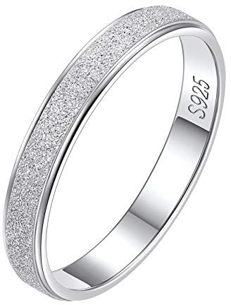 Suplight Damen 925er Silber Finger Ring 3mm matter Sandstrahl simpel Ring Größe 47 Verlobungsring Ehering Schmuck für Frauen Freundin