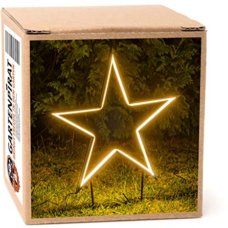 Gartenpirat Gartenstern mit Erdspieß Höhe 70 cm Neonlichtband warmweiß 240 LED Weihnachtsbeleuchtung Gartenstecker Stern außen