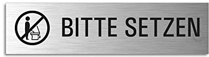 Schild Bitte setzen 160x40 mm Türschild aus Aluminium Edelstahl-Optik vollflächig selbstklebend 27066-S