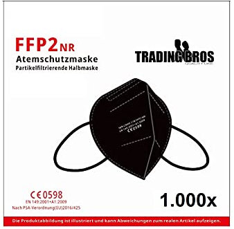 Trading Bros 1000x FFP2 Maske CE 0598 zertifiziert Atemschutzmaske schneller Versand aus Deutschland Schwarz