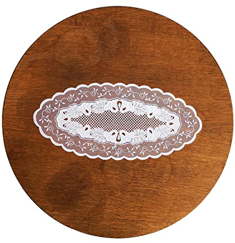 Deckchen Tischdecke Toska Echte Vogtländischer Spitze in Natur Luftspitzen-Stickerei rund oder oval