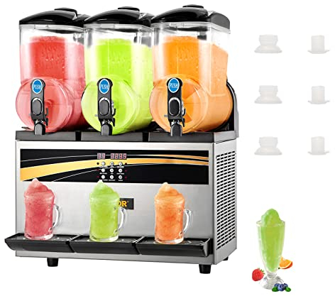VEVOR Machine à Granités 3 x 15 L Machine de Glace Fondue 63 x 45 x 80 cm Machine à Granitas 800 W Réfrigération Efficace Acier Inoxydable pour Rationaliser et Booster Service de Boissons Glacées