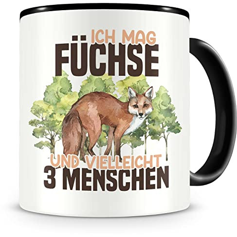 Samunshi® Fuchs Tasse mit Spruch Ich mag Füchse Geschenk für Fuchs Fans Kaffeetasse Lustige Tassen zum Geburtstag schwarz Keramik 300ml