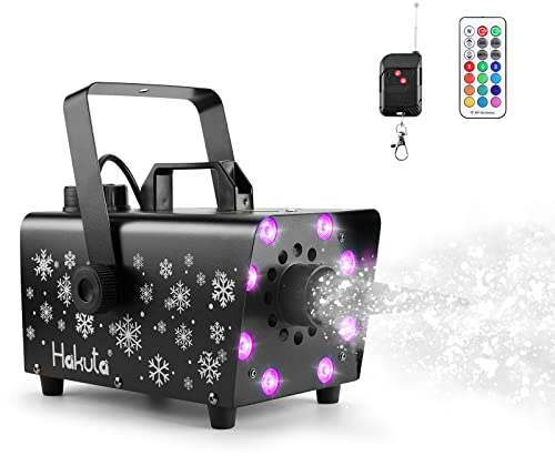Schneemaschine, Hakuta 800W Schneemaschine mit 8 LED-RGB-Lichtern, 13 LED-Lichtfarben und 2 Fernbedienungen, Perfekt für Halloween, Weihnachten, Hochzeit, Partys und DJ-Bühne