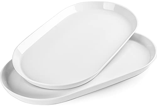 Taeochiy 40,6 cm große Servierplatte – ovales großes Serviertablett aus Keramik, Truthahnplatten, weiße Teller zum Servieren von Lebensmitteln, Vorspeisen, Unterhaltung, Party, 2 Stück