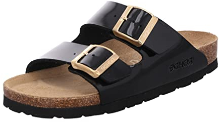 Rohde Damen Pantolette Lack Zwei Schnallen Kork Fußbett Alba 5576, Größe:42 EU, Farbe:Schwarz