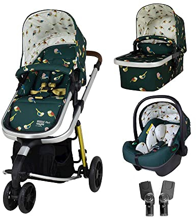 Cosatto Giggle 3 in 1 Kombikinderwagen, Ab Geburt bis 18kg, mit Babywanne, 0+ iSize Autositz, Babyschale und inklusive Regenschutz, Kompakt faltbar (Birdland)